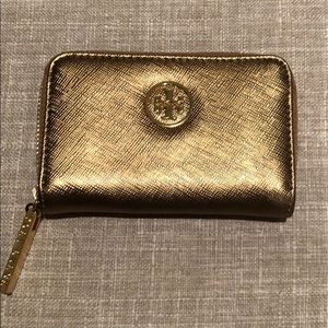 Tory Burch Gold Small Wallet w/ Keychain